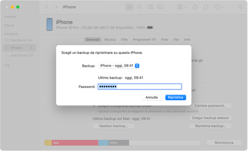 sblocca iphone senza codice tramite Finder